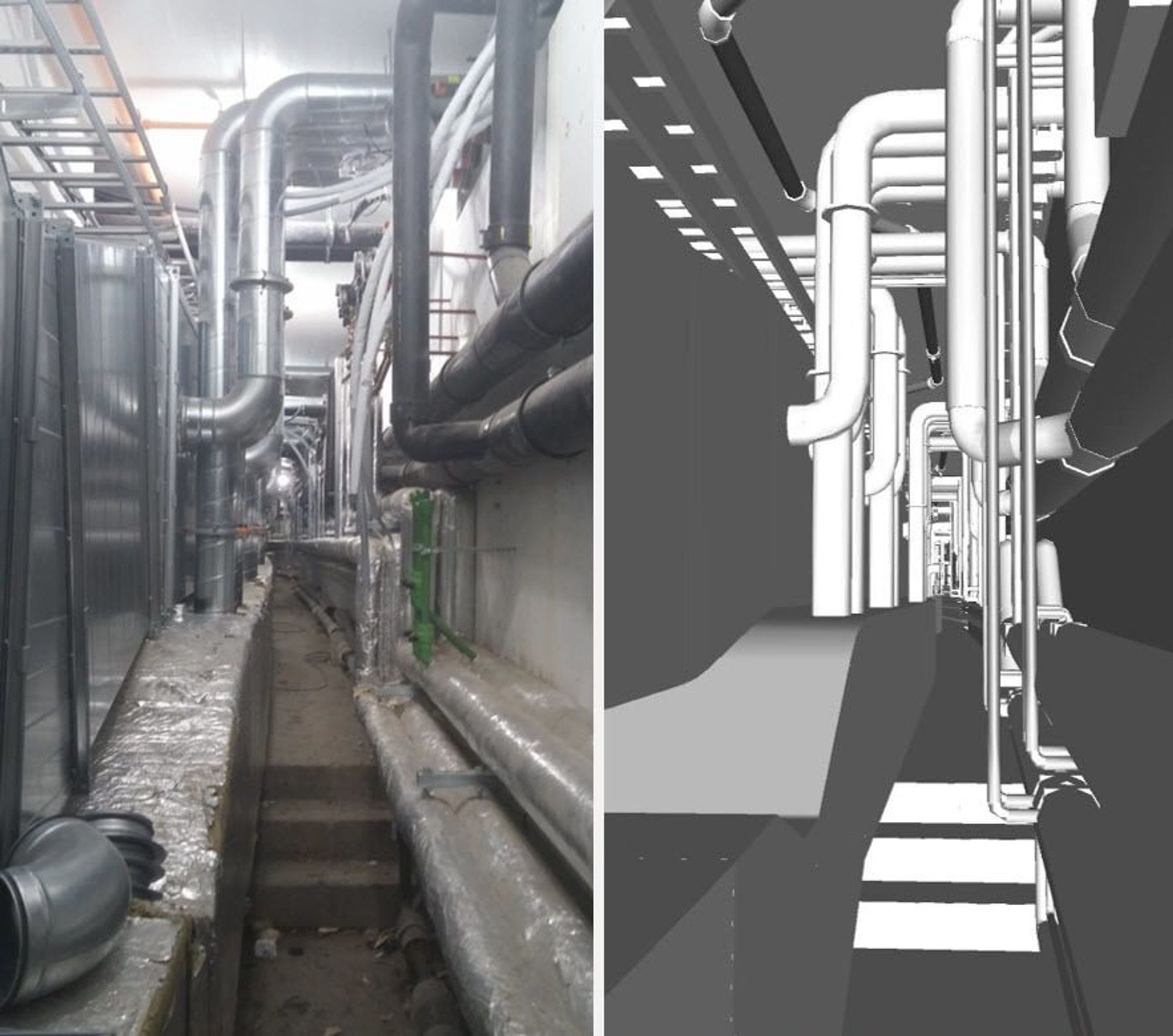 Industrial setting with pipes and machinery