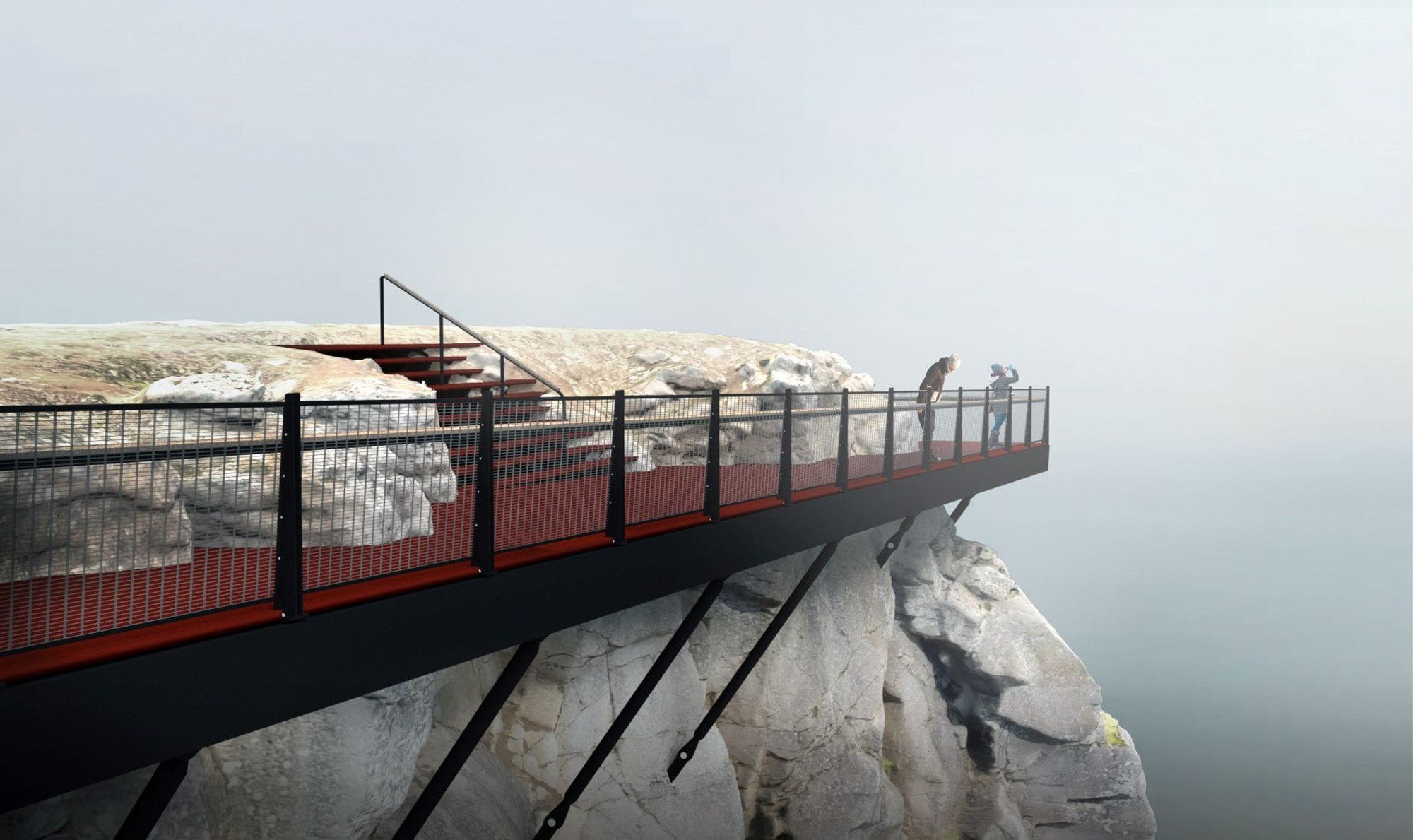 Viewing platform with a red carpet, set in a mountain or a cliff