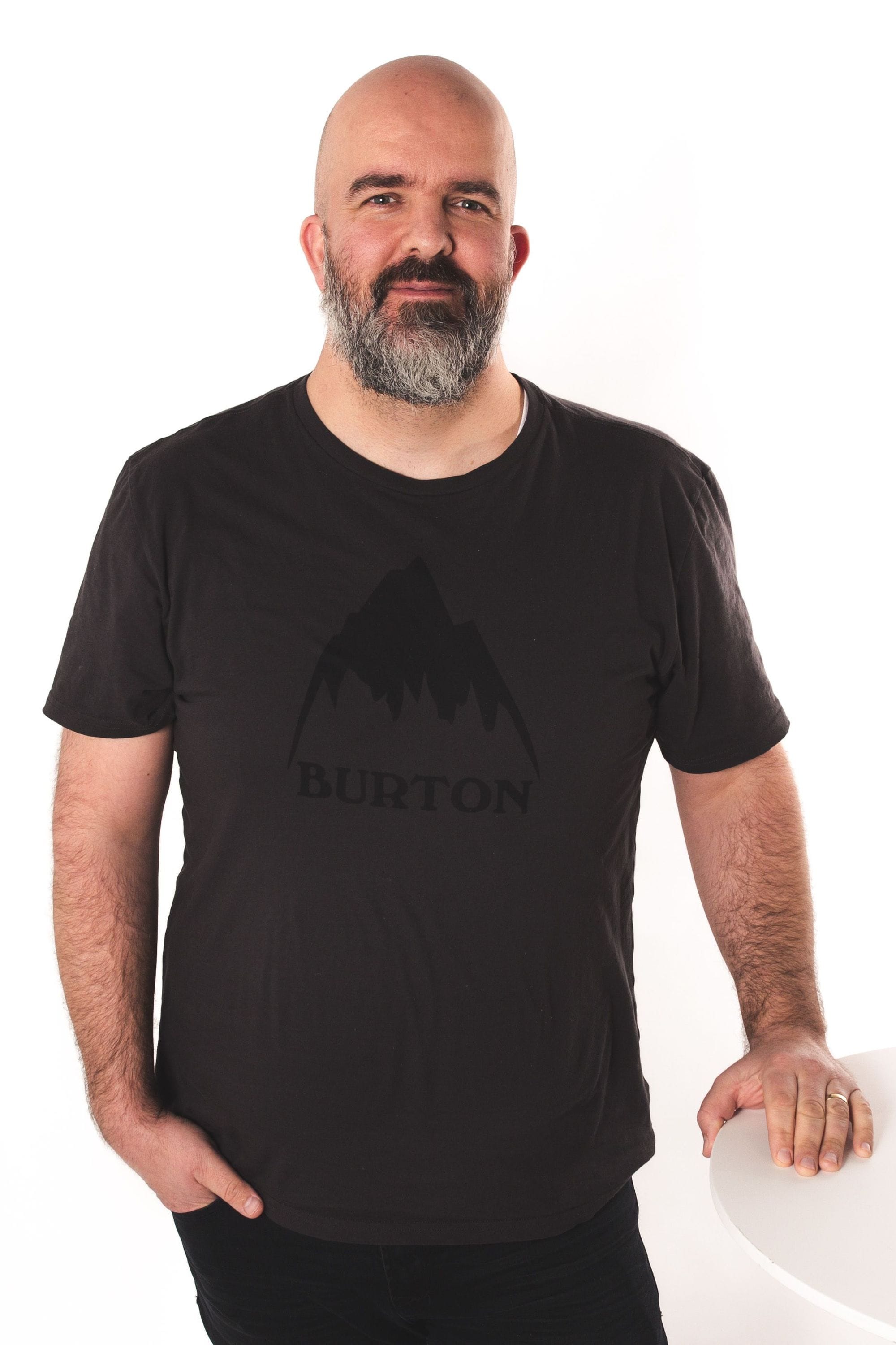 A portrait of a man in black clothing