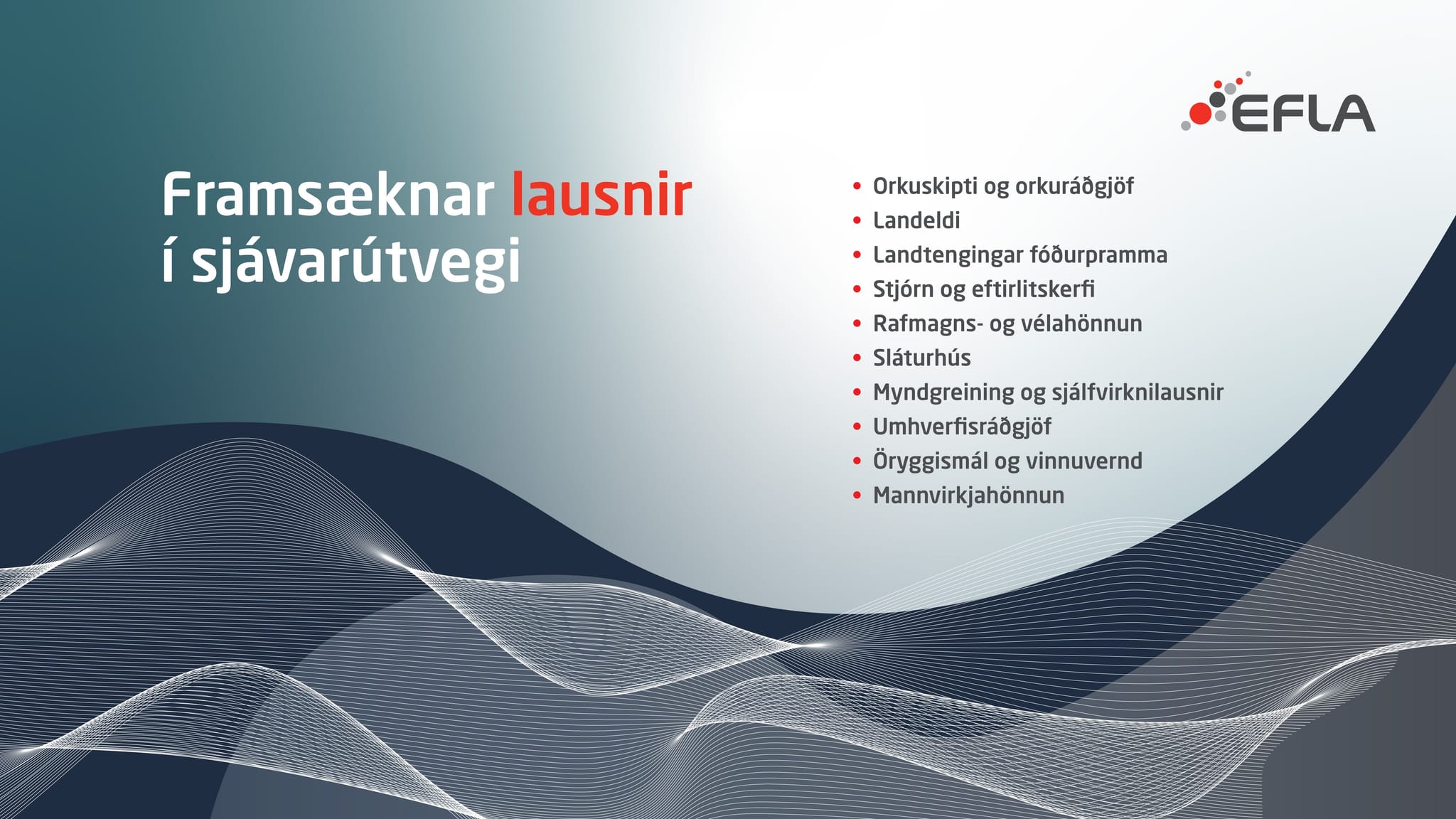 A graphic design with Icelandic text overlaid on a background featuring a blend of dark and light hues with a wavy pattern