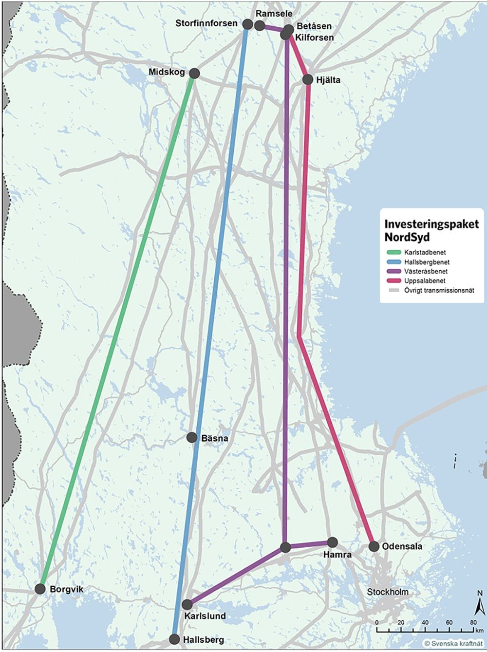 A map with various colored lines