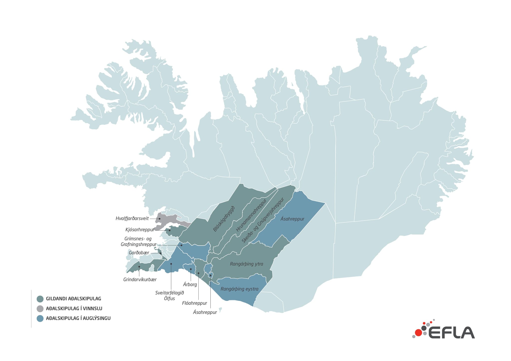 A map showing various regions, highlighted in different shapes of blue