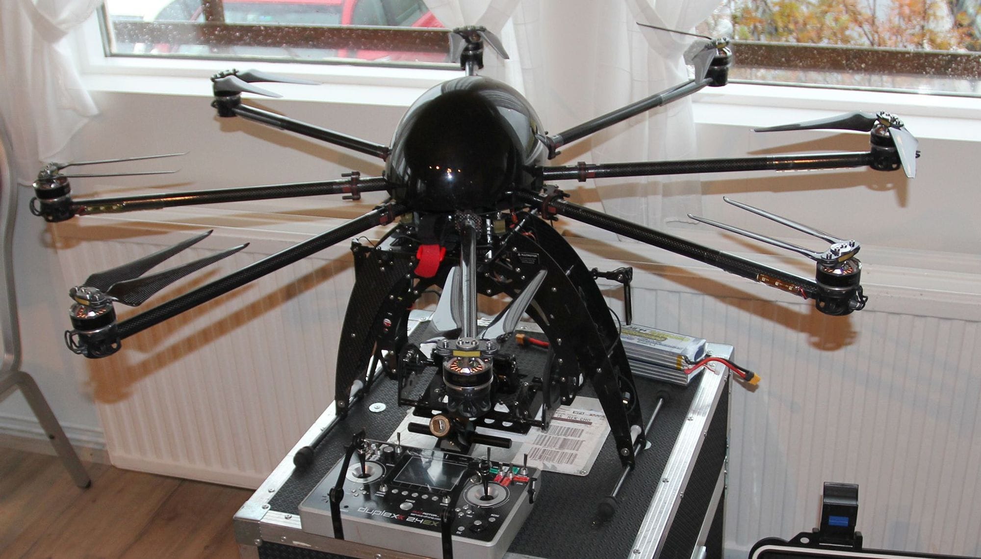 Close up shot of a black drone