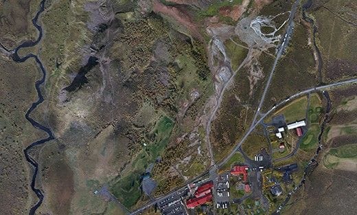 Svæði í kringum Geysi séð úr lofti.