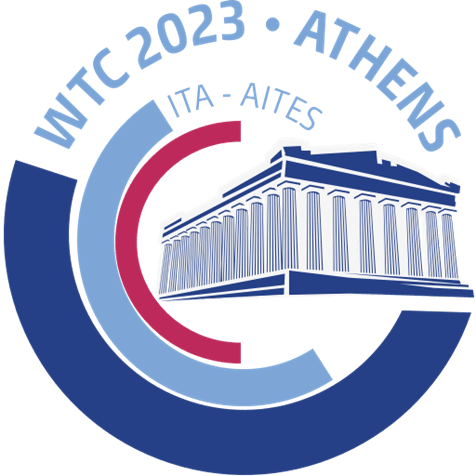 A logo featuring stylized graphic of the Parthenon and some text