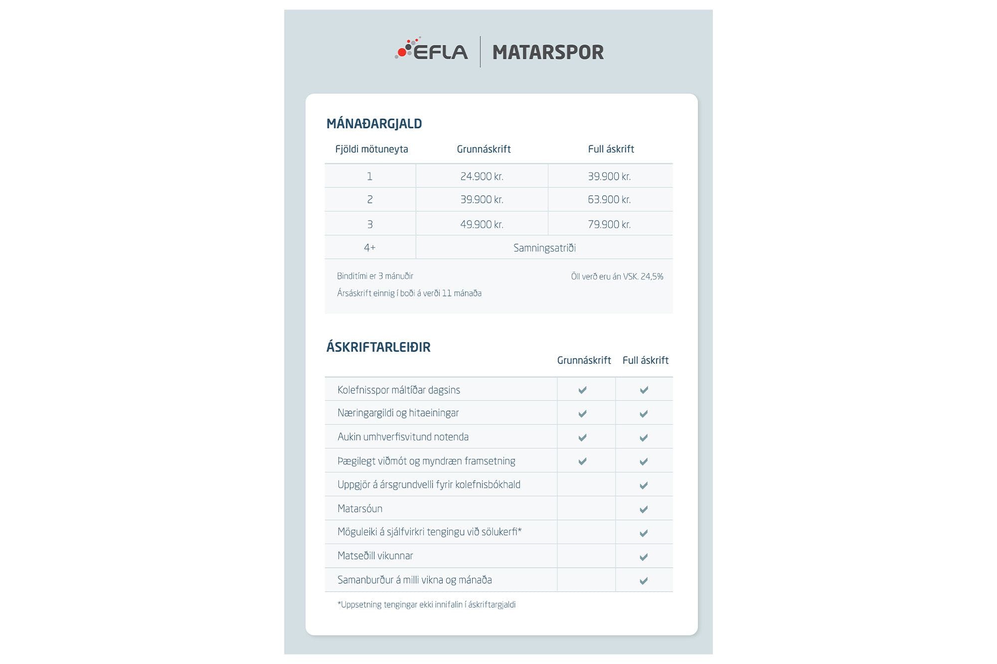 Verðskrá Matarspors