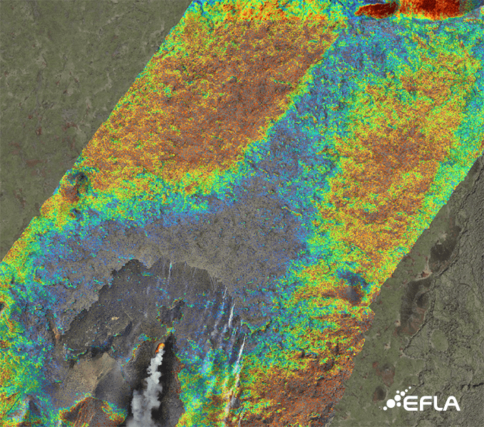 Colorful thermal or geological image of a landscape