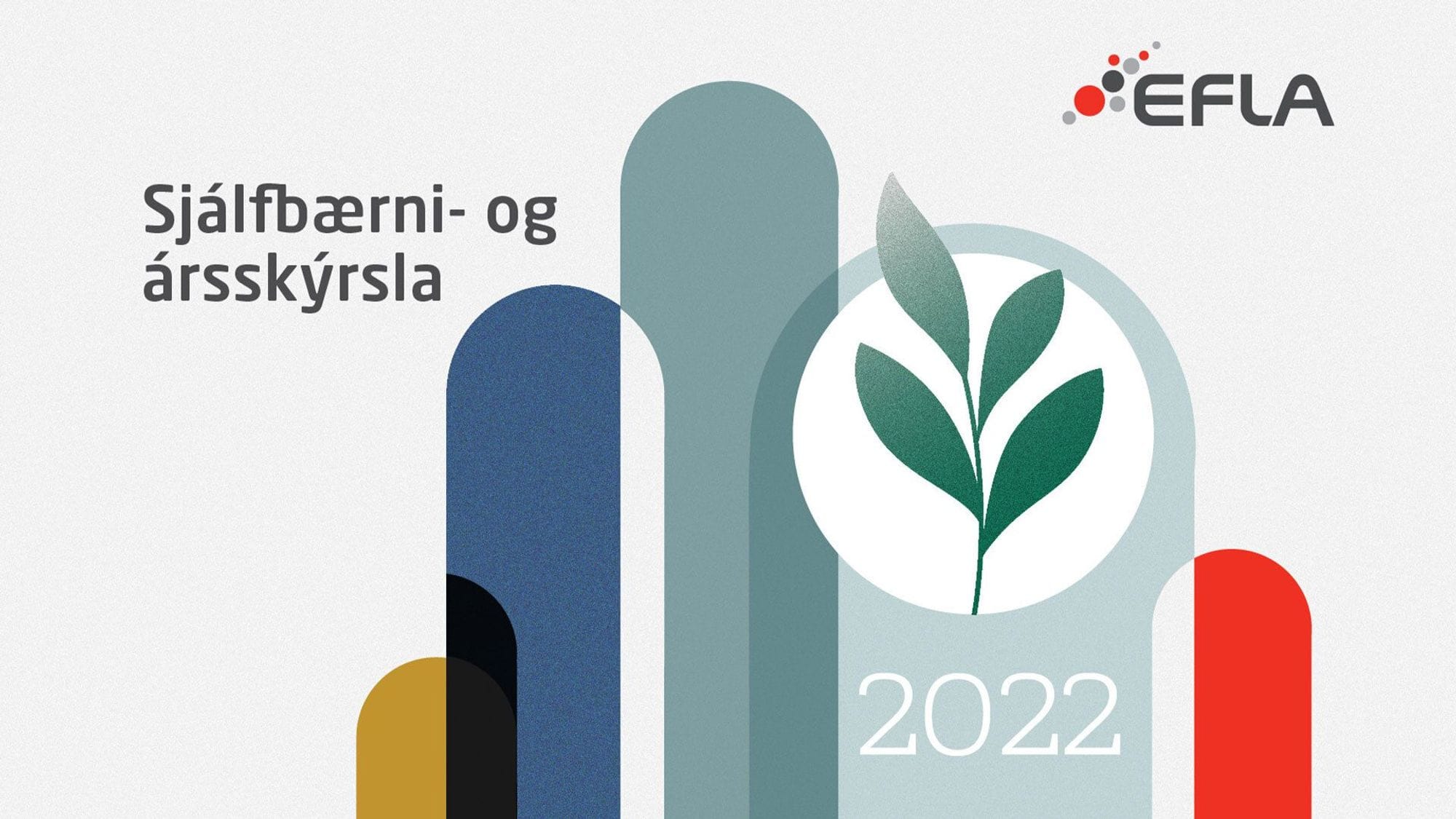 The photo shows graphic with texts and stylized image of various colored shapes and green plant 
