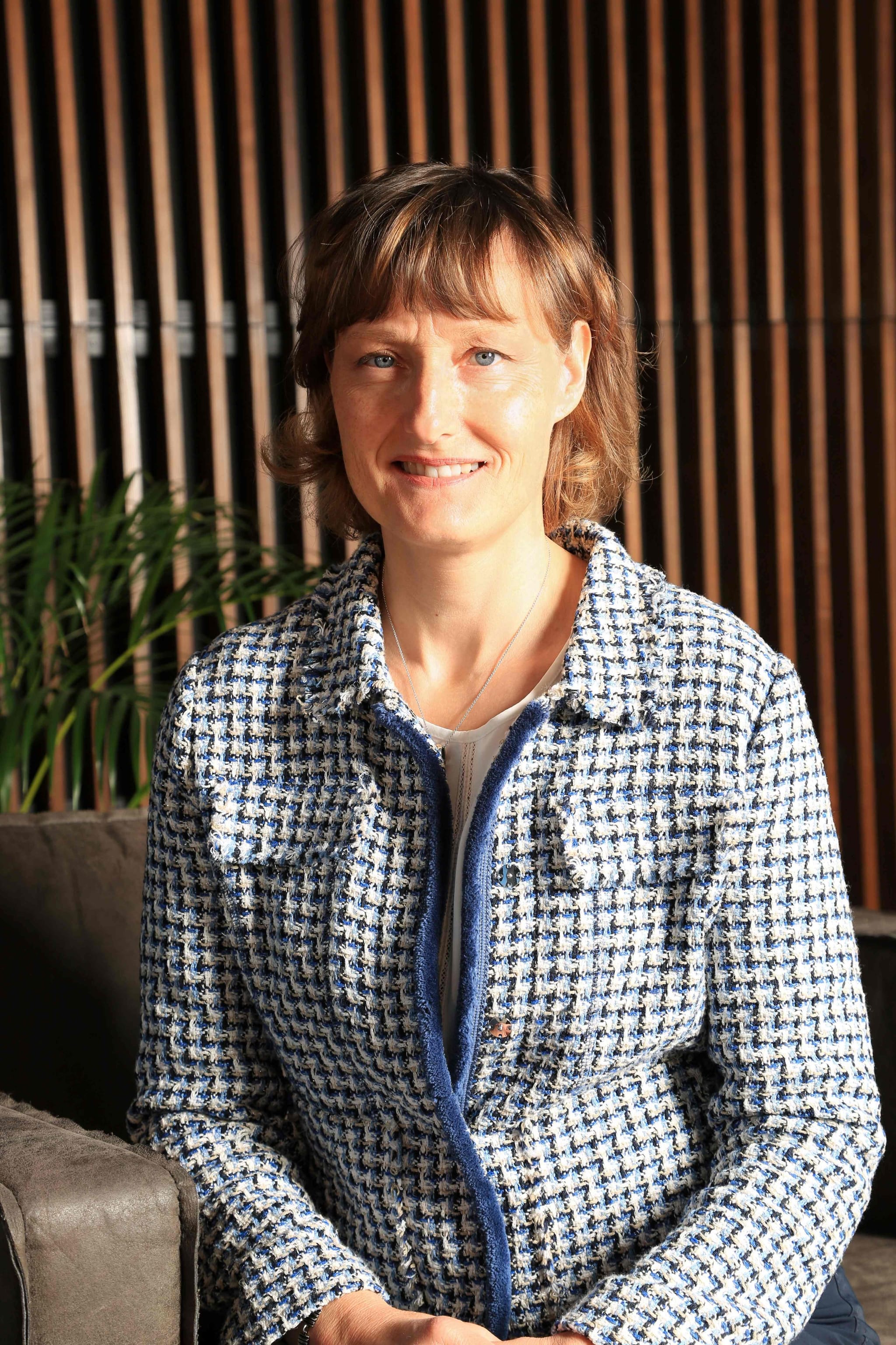 A portrait of a woman with a smile