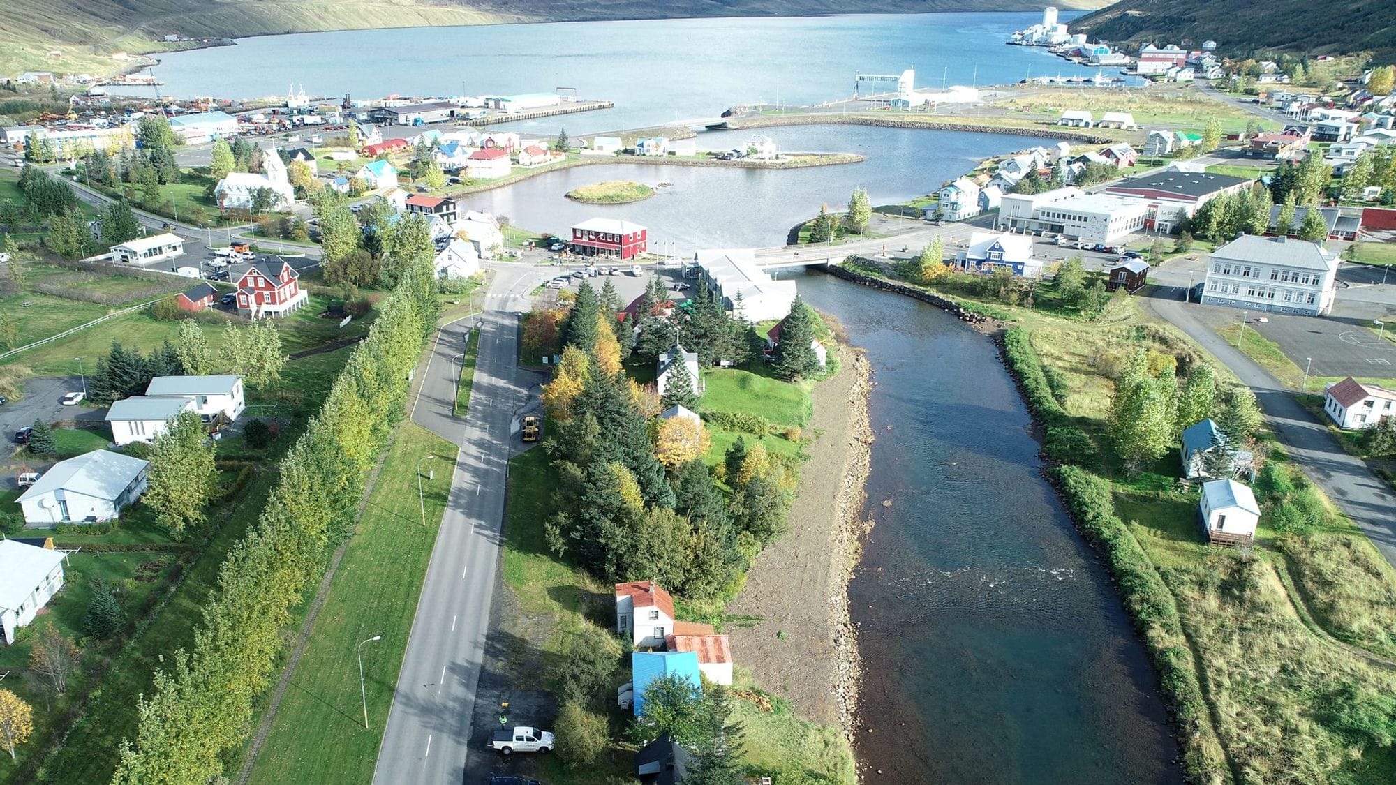 Loftmynd af Fjarðará á Seyðsifirði