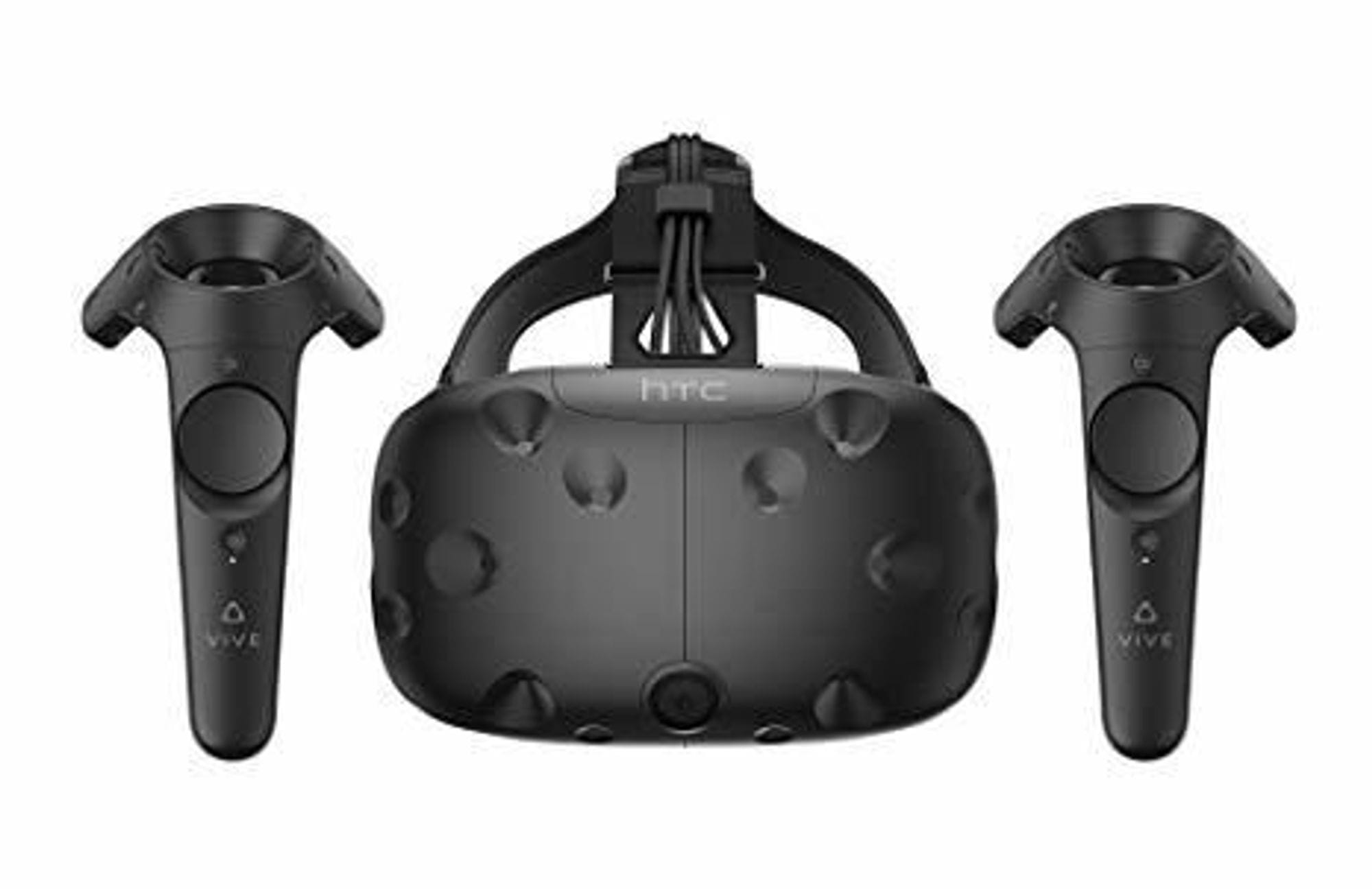 HTC Vive VR gleraugu með stýripinnum.