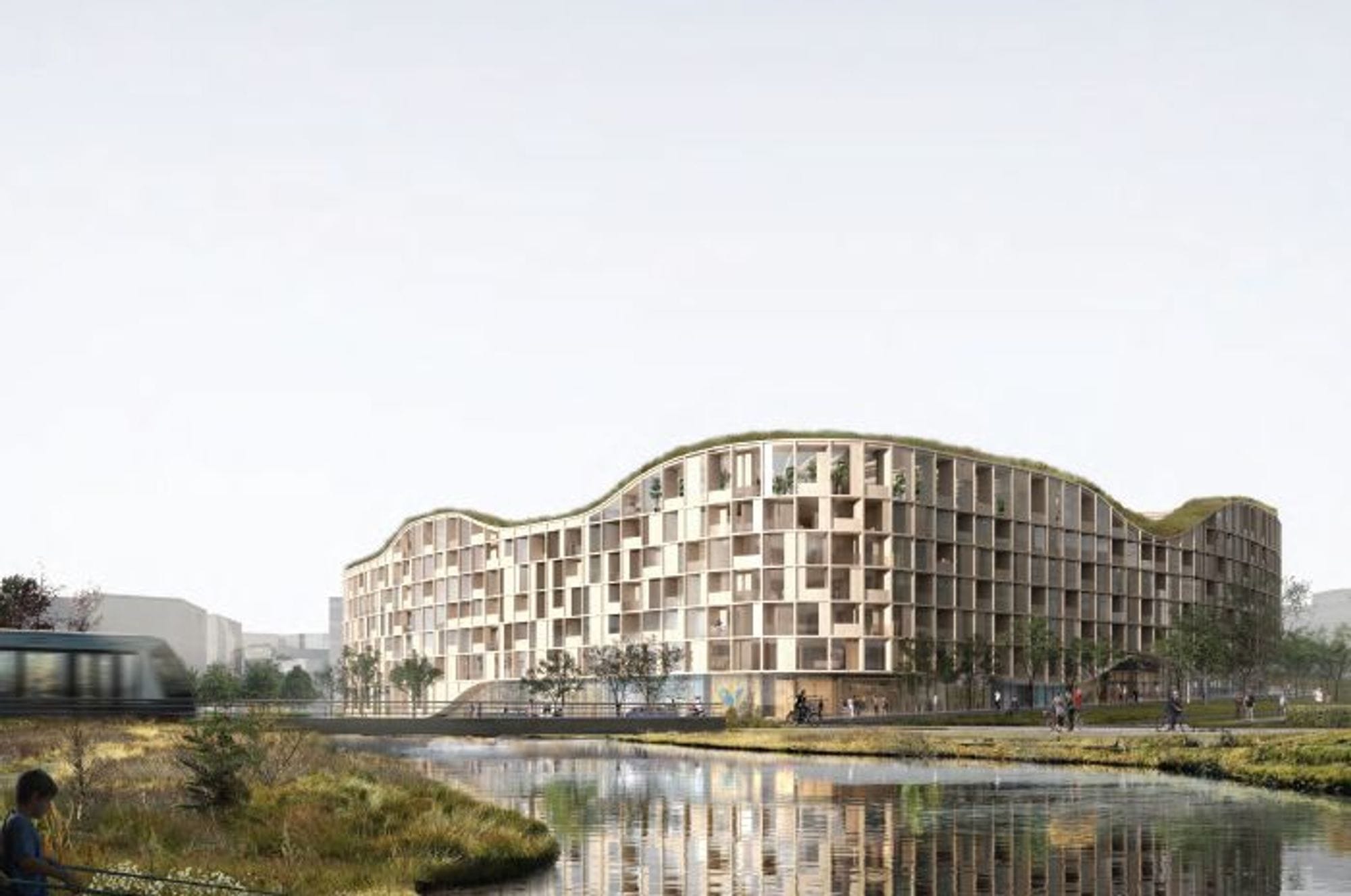 3D model of a building with curved architecture