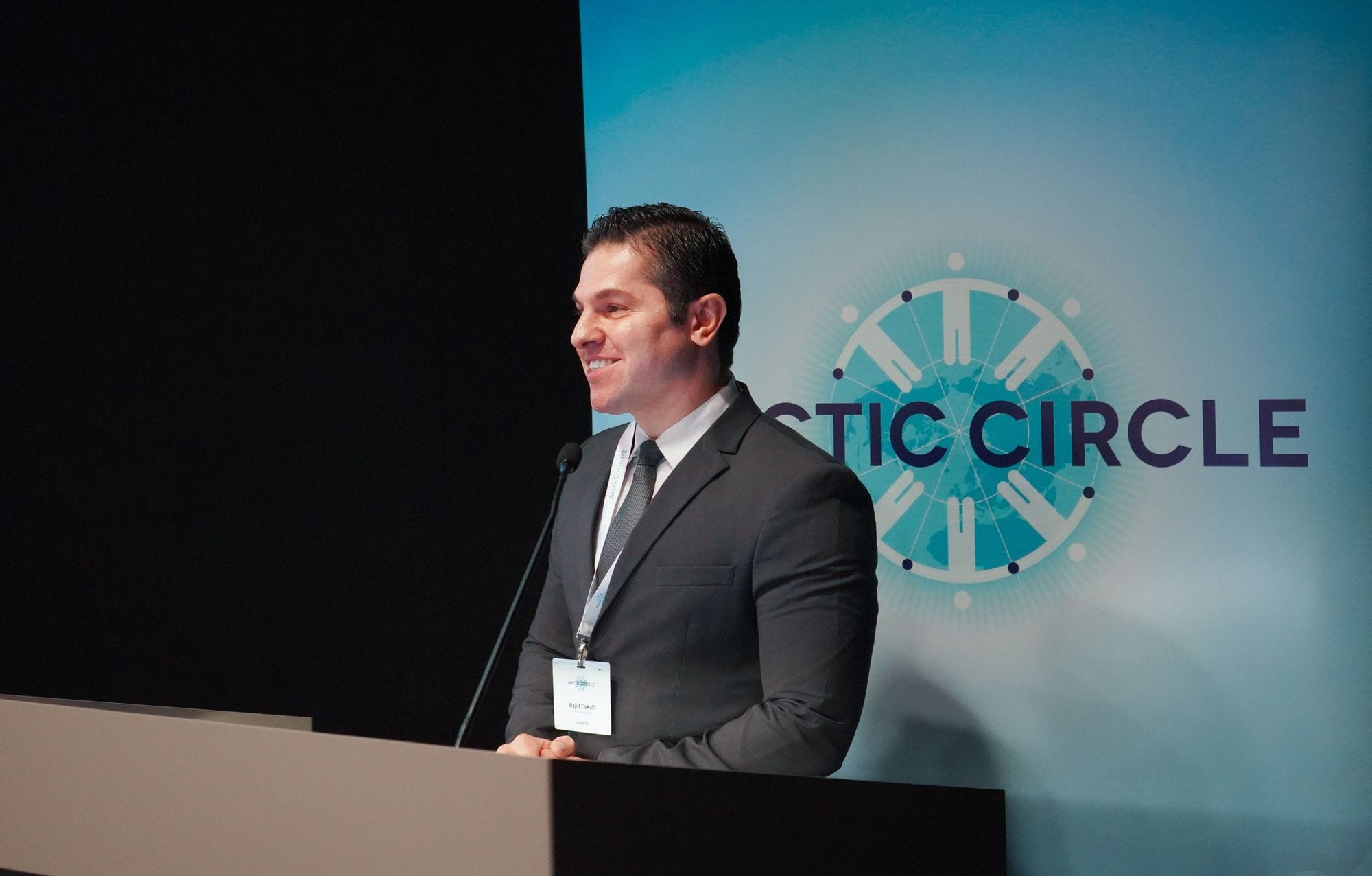 A man giving speech at Arctic Circle conference