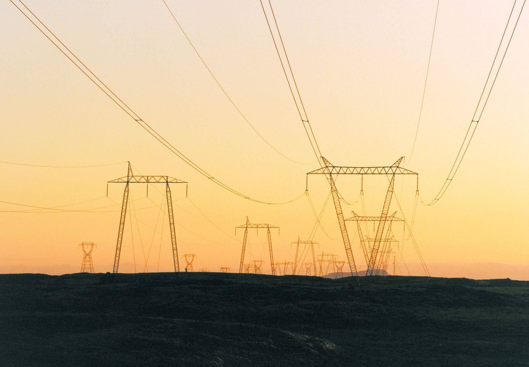 High voltage power line at the sunset 