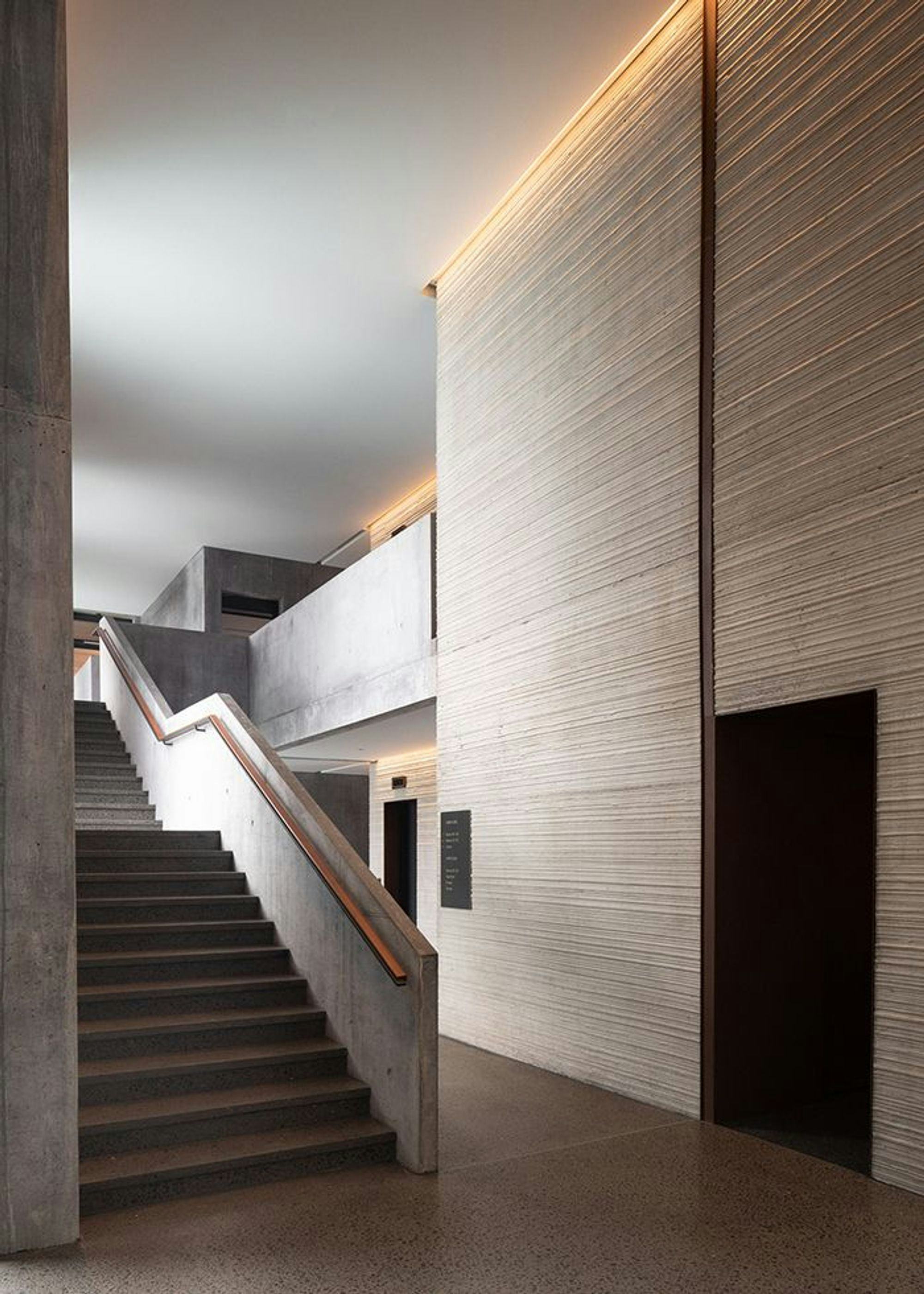 Staircase of a modern building with minimalistic interior