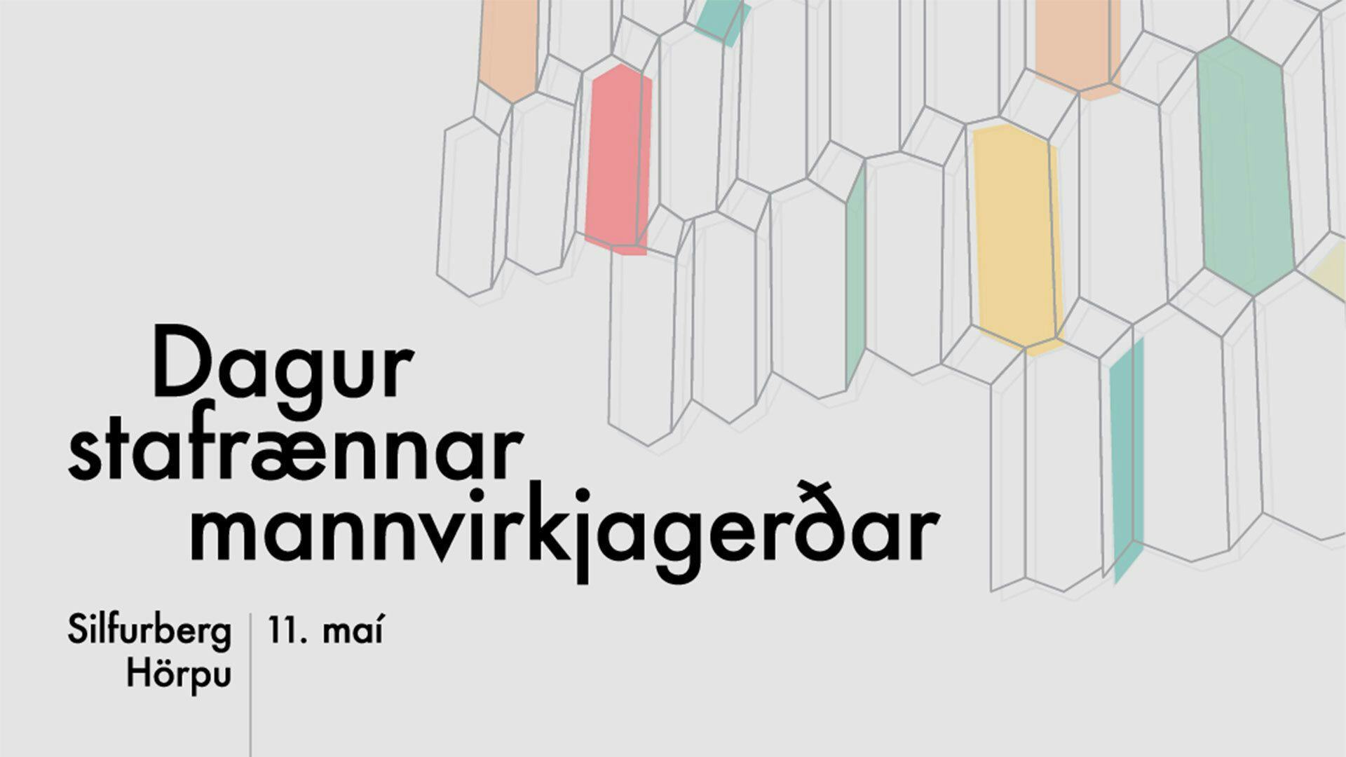 Some Icelandic texts set against background of geometric shapes