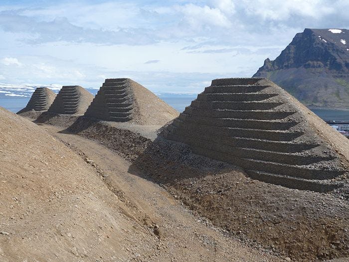 A series of pyramid shaped avalanche barriers