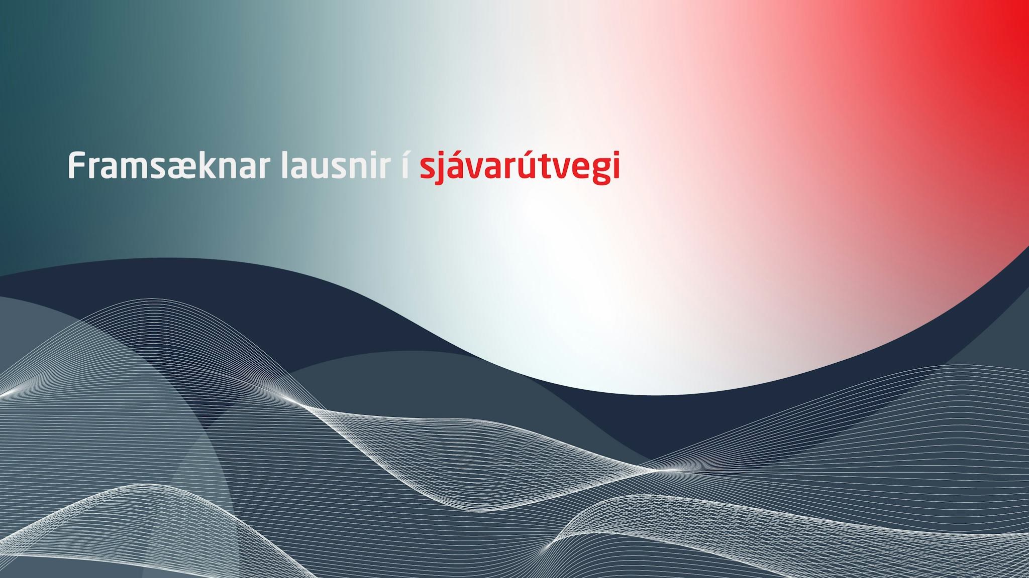 A graphic design with Icelandic text overlaid on a background featuring a blend of dark and light hues with a wavy pattern