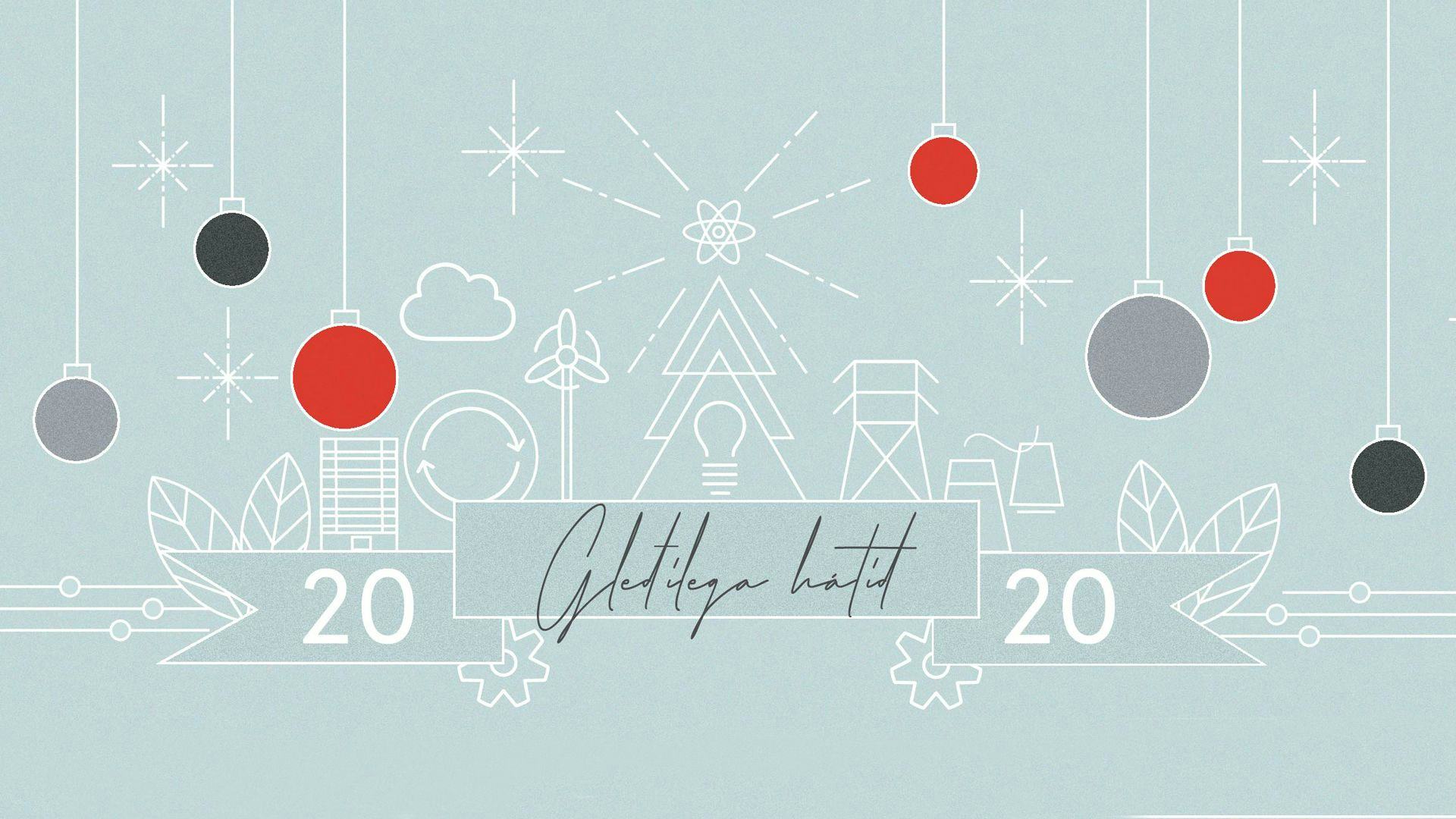 A graphic design of holiday theme icons such as Christmas tree, stars, light bulbs