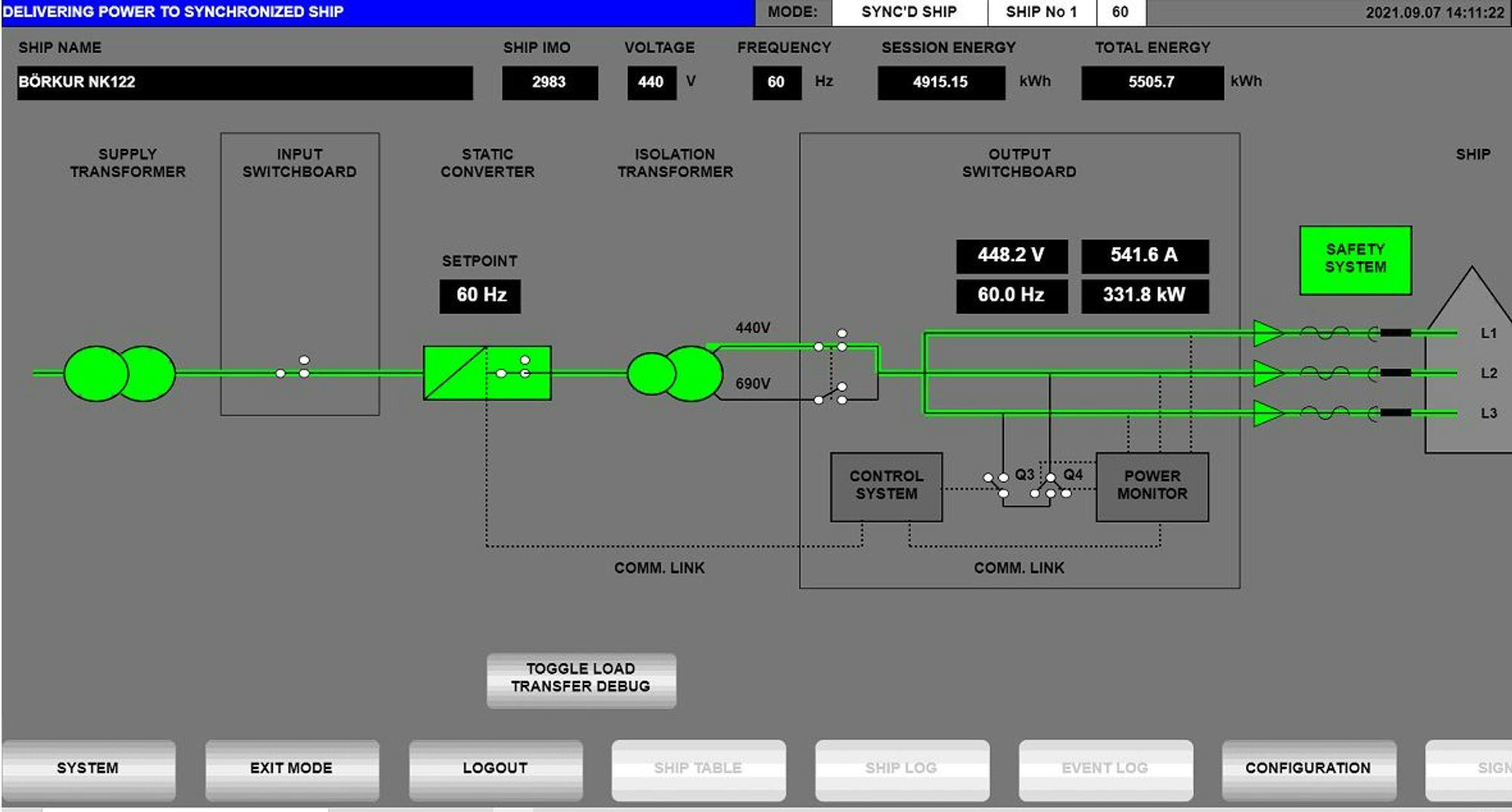 The picture shows graphical user interface with various electrical controls