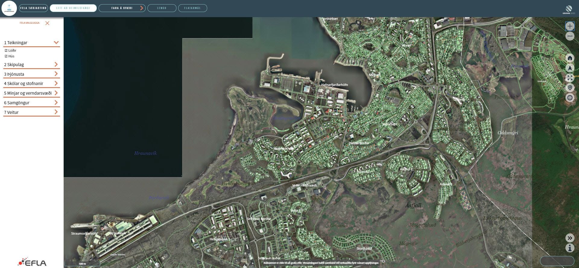 Satellite map of an area 