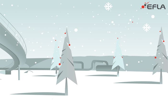 Illustration of Christmas trees and snowflakes