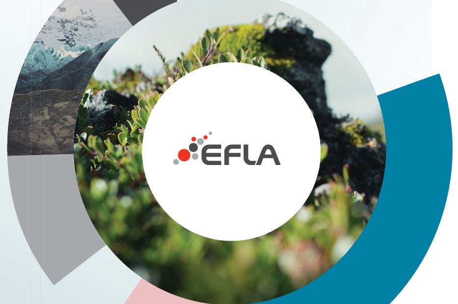 EFLA logo with a blurred natural green foliage in the background