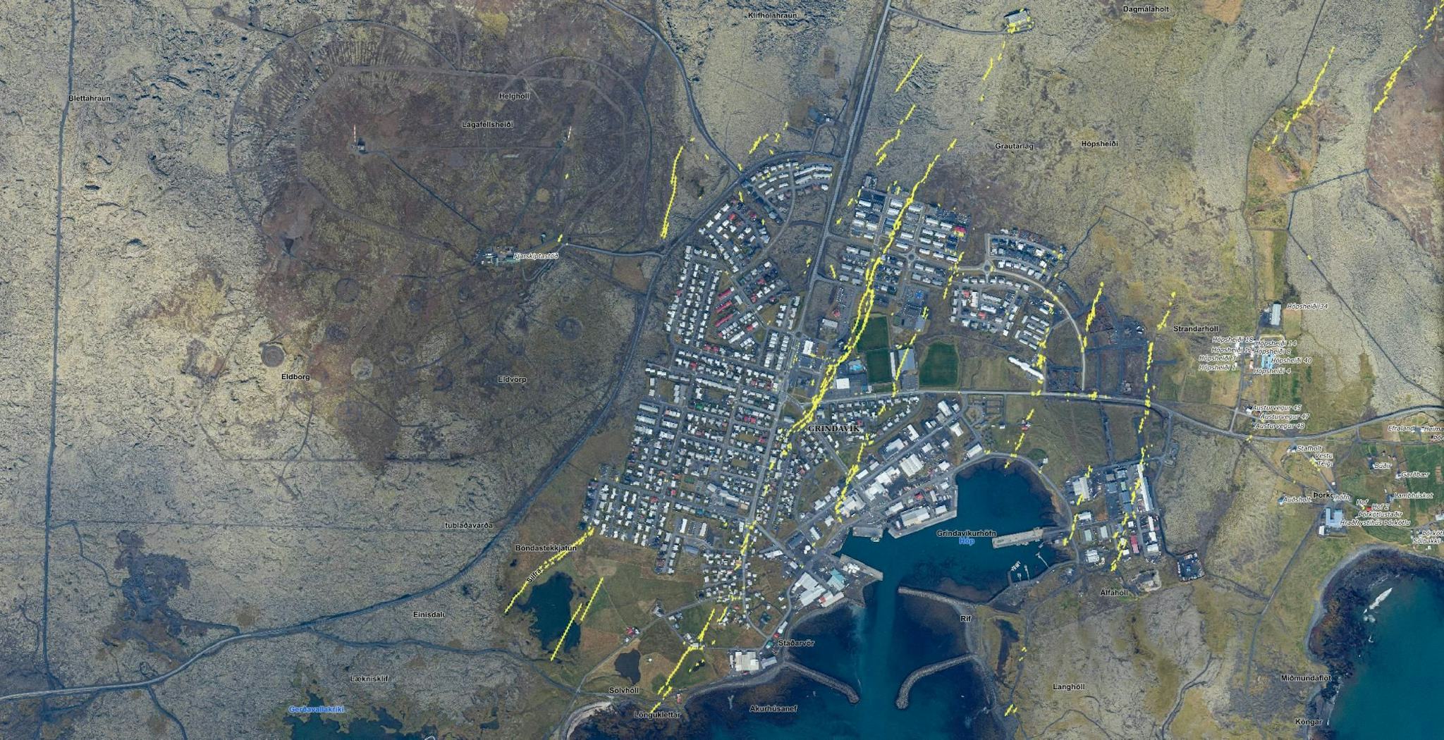 A satellite photo of a town