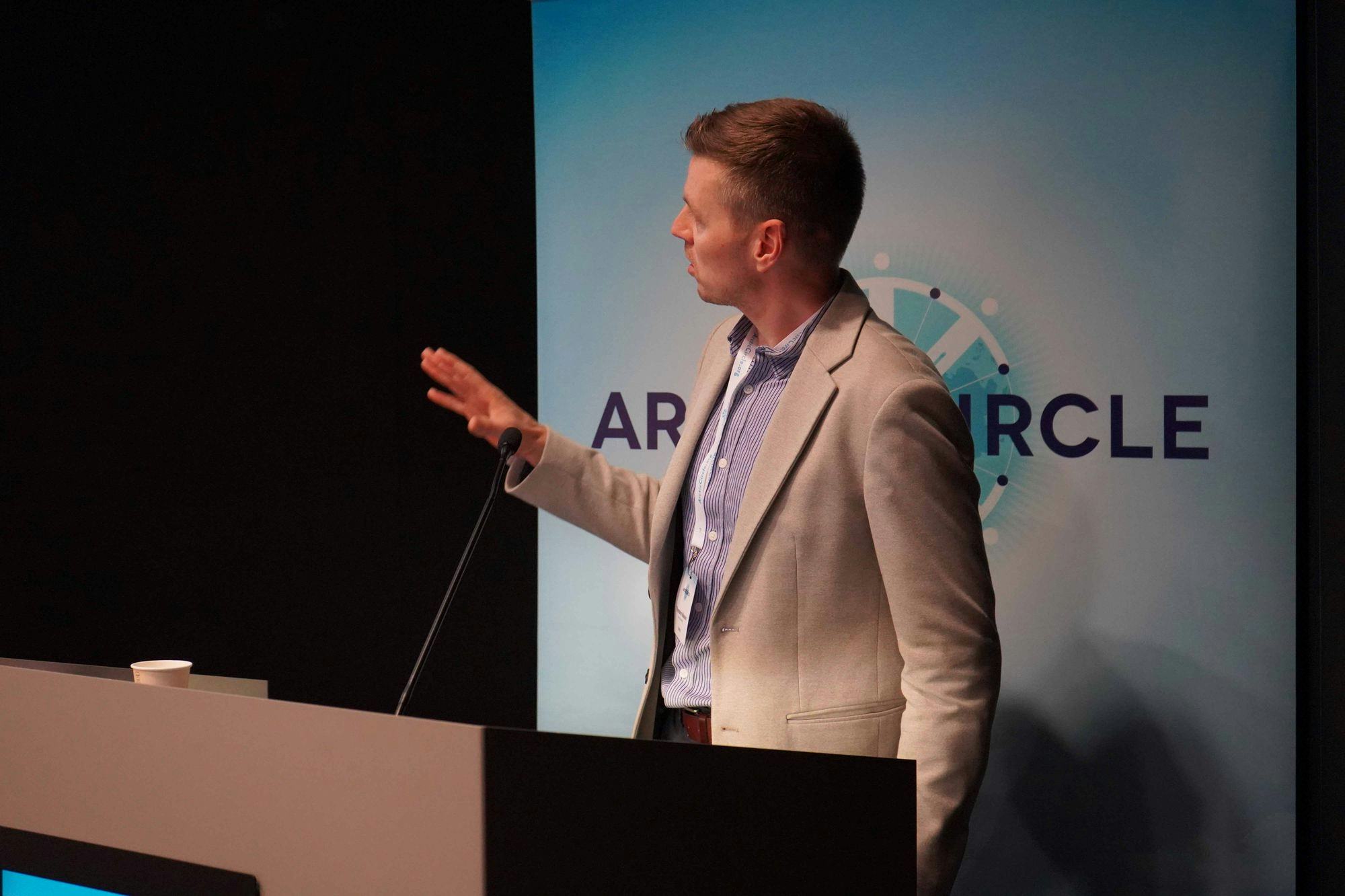 A man giving speech at Arctic Circle conference