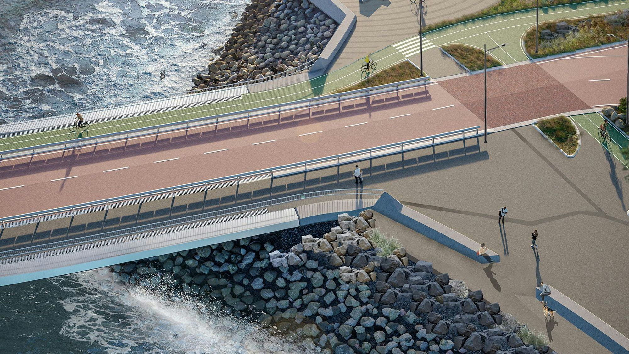 3D picture of coastal path with cyclist and pedestrians